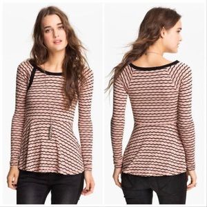 Free People Pink and Black Long Sleeve Top